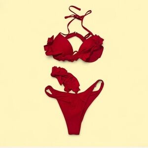 Red Ruffled Bikini Set